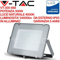 V-Tac Proiettore Led Chip Samsung 300W 24000L Luce Naturale 4000K Colore Grigio Vt-300 488 en oferta