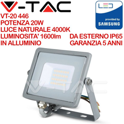 faro led chip samsung 20 watt 220-240 volt CE IP65 bianco naturale grigio no tec 631020 - V-TAC en oferta