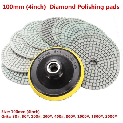 10 pezzi / set tampone per lucidatura a secco con diamante da 4 pollici per marmo in pietra di granito LAVENTE - DRILLPRO