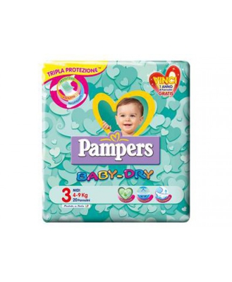 Pampers Baby Dry Downcount Midi Pannolini Misura 3 (4-9kg) 20 Pezzi