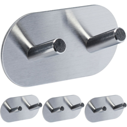 Ganci Adesivi Doppi, Set 4 Portasciugamani, Appendiabiti da Parete per Bagno & Cucina, Autoadesivi, Argento - RELAXDAYS características