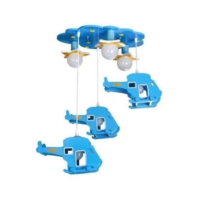 Lampadario Cameretta Bimbo ELICOTTERI azzurro 6xE27 in legno - MILLE LUCCIOLE