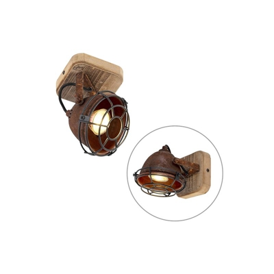 Faretto gina - Industriale - Legno,Acciaio - Ruggine/Marrone - Tondo Max. 1 x Watt - Qazqa