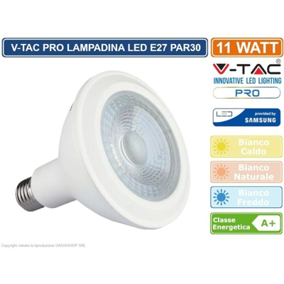 V-Tac Lampadina Led 11W Chip Samsung Attacco Grande E27 Luce Freddissima 6400K Vt-230 155