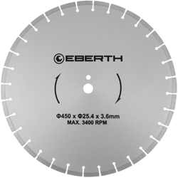 Eberth - Disco diamantato dischi diamantati per taglio universale (450 mm diametro, diametro interno 25,4 mm, larghezza di taglio 3,6 mm, giri/minuto características