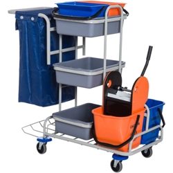 Carrello per Pulizie Professionale con 4 Secchi, Grigio - Homcom en oferta