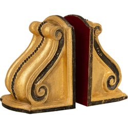 Coppia fermalibri in legno finitura foglia oro anticato e nero Made in Italy - BISCOTTINI precio