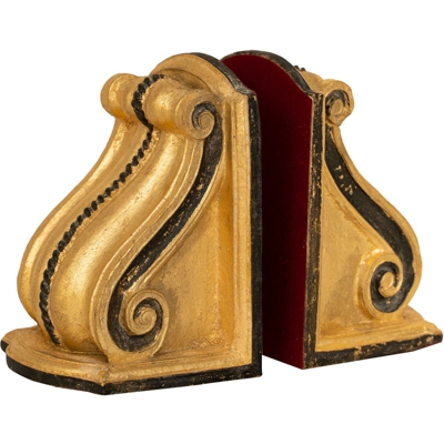 Coppia fermalibri in legno finitura foglia oro anticato e nero Made in Italy - BISCOTTINI