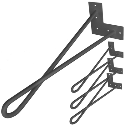 PrimeMatik - Gambe Piedini da tavolo per mobili e scrivania in acciaio 2 bacchette 41 cm nero 4-pack ad anello