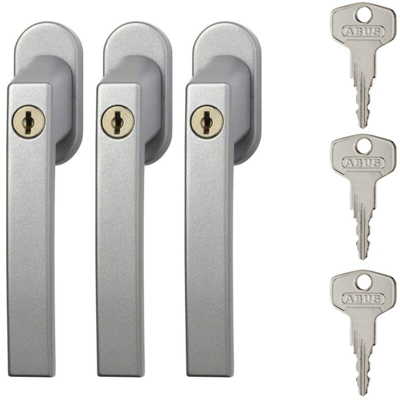 FG210 S Triples 59488 - Maniglia per finestra, con chiusura a chiave, 3 pz, argento - Abus