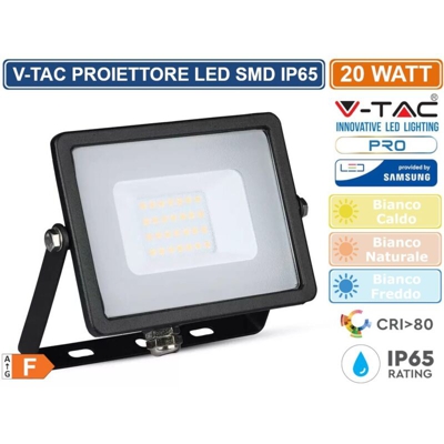 PRO VT-20 Faro led 20W slim alluminio nero chip Samsung SMD bianco naturale 4000K - SKU 440 - V-tac