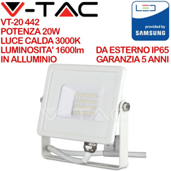 V-Tac Proiettore Slim Led 20W Colore Bianco Chip Samsung Luce Calda 3000K Vt-20 442 en oferta