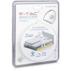 Kit Striscia LED 2.8W 260LM 1.2M Bedlight Illuminazione Bordo letto con sensore movimento PIR Dimmable VT-8067 – SKU 2548 Bianco caldo 3000K - V-tac características
