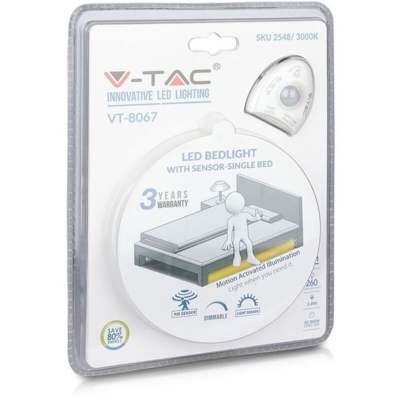 Kit Striscia LED 2.8W 260LM 1.2M Bedlight Illuminazione Bordo letto con sensore movimento PIR Dimmable VT-8067 – SKU 2548 Bianco caldo 3000K - V-tac