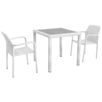 Axor - Set Tavolo Da Giardino Con Piano In Polywood 80 X 80 Compreso Di 2 Poltrone Intreccio In Rattan Sintetico
