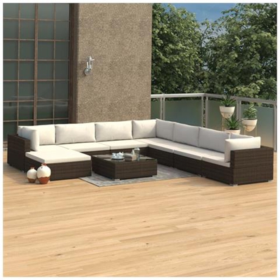 Set Divani Da Giardino 9 Pz Con Cuscini In Polyrattan Marrone