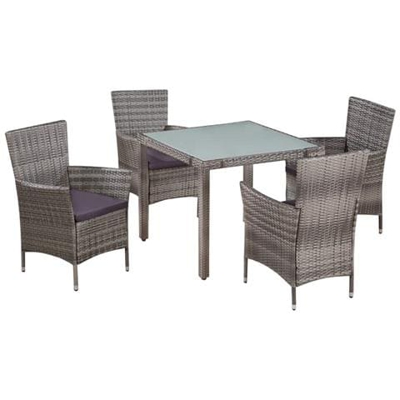Set Da Pranzo Da Giardino 9 Pz In Polyrattan E Vetro Grigio
