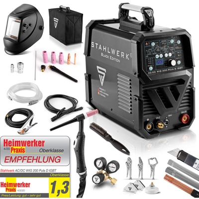 STAHLWERK AC/DC TIG 200 Puls D, saldatrice digitale con 200 Ampere TIG & MMA, memoria di lavoro, adatta per ALU & lamiera sottile, 7 anni di
