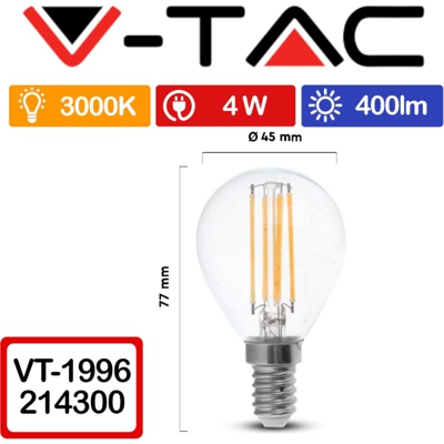 Lampadina LED V-TAC E14 4W P45 Filamento 2700K