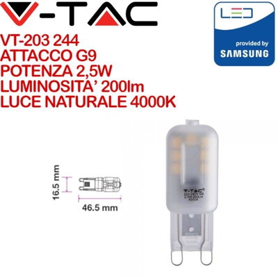 V-TAC PRO VT-203 Lampadina led chip Samsung SMD 2,5W G9 bianco naturale 4000K - SKU 244