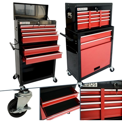 AREBOS Carrello da Officina Armadio Portautensili Cassetta Degli Attrezzi Rosso