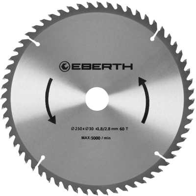 Lama Sega Circolare TCT per Xilografie (250 x 2,8 x 30 mm, 60 Denti, Carburo di Tungsteno) - EBERTH