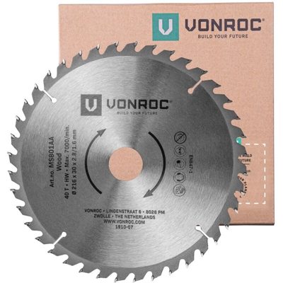 VONROC Lama universale 216x30mm per troncatrice e sega da tavolo - 40 denti
