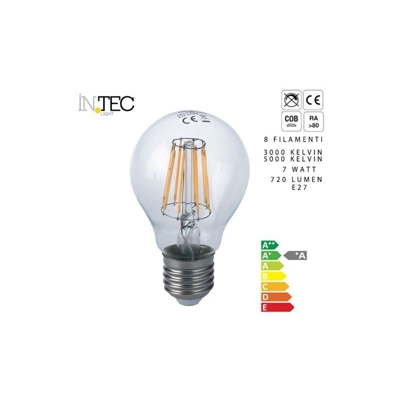 Lampadina otto filamenti led 3000 5000 kelvin e27, tipo luce fredda - GT LUCE