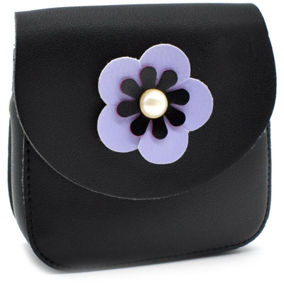 BORSA BORSETTA TRACOLLA nero CON FIORE COLORE casuale PORTAFOGLIO DA PASSEGGIATA 11x10x4CM BAMBINA BIMBA DONNA - TAKESTOP