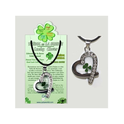 COLLANA CIONDOLO cuore brillantini QUADRIFOGLIO PENDENTE METALLO PORTAFORTUNA DONNA - TAKESTOP