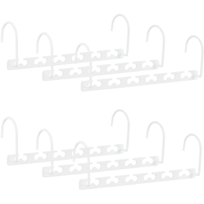 Grucce Appendiabiti Multiple in Set da 6, in Metallo, Ganci Girevoli, per 6 Appendini ciascuna, Salvaspazio, 26 cm, Bianche - RELAXDAYS