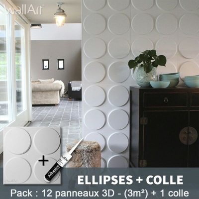 Pannelli Decorativi 3D Ellipses Pannello a parete 3m² + Colla WallArt - WALLART 3D