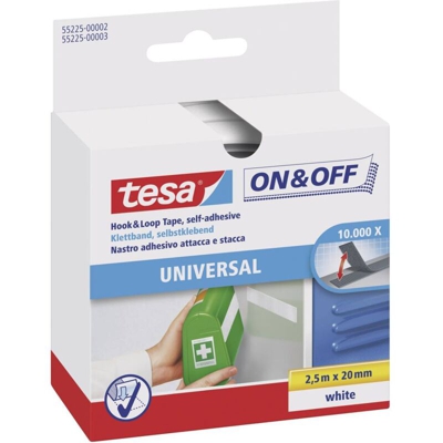 Tesa On&off - Nastro a strappo da incollare Lato morbido e lato rigido (L x L) 2500 mm x 20 mm Bianco 55225-02-00 1 pz. - TESA ON & OFF