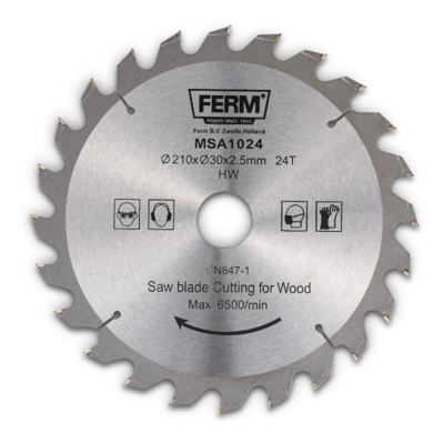 FERM Lama per Sega 210 x 30/16/18 24 denti. Per troncatrice radiale MSM1035, MSM1039 e banco da taglio TSM1035