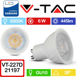 lampadina led dimmerabile chip samsung 220-240 volt 38° 6,50 watt A+ CE GU10 bianco freddo si tec 631624 - V-TAC características