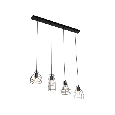 Lampada a sospensione tavolo soggiorno esva - Industriale - Acciaio - Nero - Oblungo Max. 4 x Watt - Qazqa