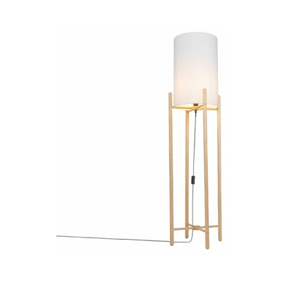 Lampada da terra con paralume lengi - rustico - Legno,Tessuto - Beige/Bianco - Oblungo/Cilindro Max. 1 x Watt - Qazqa