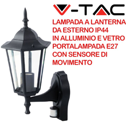 Lampada LED V-TAC da Muro a Lanterna con Portalampada E27 (Max 60W) con Sensore di Movimento Colore Nero IP44 características