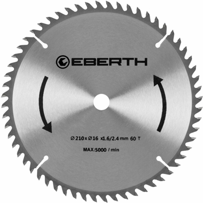 Eberth - Lama Sega Circolare TCT per Xilografie (210 x 2,4 x 30 mm, 60 Denti, Carburo di Tungsteno)