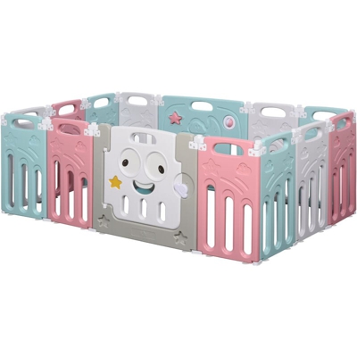 Recinto Pieghevole Bambini +6 Mesi con 14 Pezzi a Incastro, Serratura e Giochi - Homcom