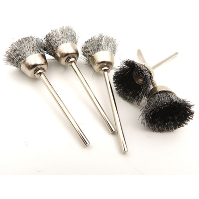 5pz - Mini spazzola a tazza D.12 - gambo 3mm in acciaio x dremel mini trapano - ROSVER
