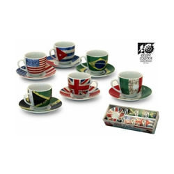 Tazza Caffe' con Piattino 6 Pezzi Decorazione Bandiere - YEPPON en oferta