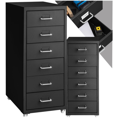 Cassettiera a rotelle in metallo - cassettiera ufficio, arredo ufficio, armadio portadocumenti - nero - TECTAKE