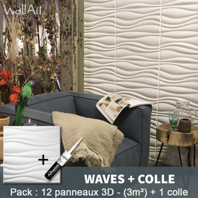 Pannelli Decorativi 3D Waves Pannello a parete 3m² + Colla WallArt - WALLART 3D