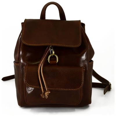 Zaino In Vera Pelle Con Moschettone E Spalline Regolabili Colore Marrone - Pelletteria Toscana Made In Italy - Zaino