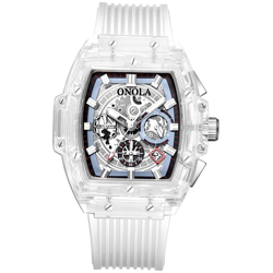 ONOLA ON6011 uomini della vigilanza del quarzo Transpaernt Hollow Dial del gel di silice Banda Moda multifunzione orologio da polso 3ATM display en oferta