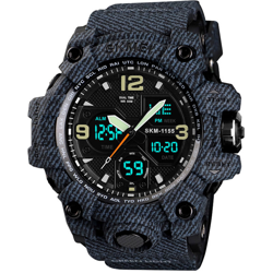 1155B quarzo elettronico digitale Men Watch Fashion Casual Outdoor Sports Maschile Orologio da polso Dual Time di settimana della data Chrono Alarm en oferta