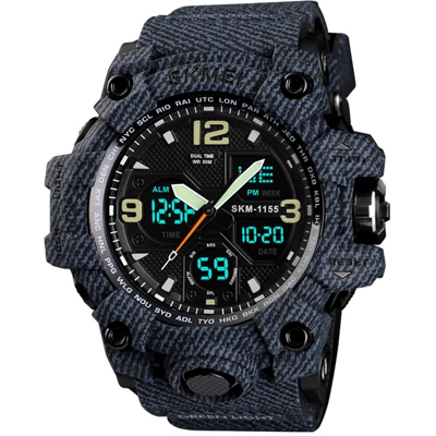 1155B quarzo elettronico digitale Men Watch Fashion Casual Outdoor Sports Maschile Orologio da polso Dual Time di settimana della data Chrono Alarm