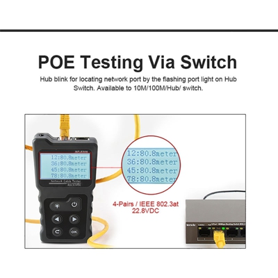 LCD multifunzionale Network Cable Tester Wire Tracker PoE Controllo in linea PoE di tensione e di corrente Tester con Cable Tester con funzione