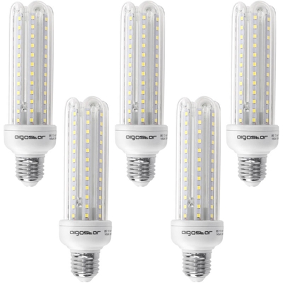 Lampadina Led Tubo T3 4U 19W Attacco E27 Luce Bianco Caldo 3000K No Fluorescente 5 Pezzi - AIGOSTAR